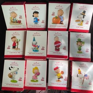 12 pc complete Peanuts “Happiness is Peanuts All Year Long” mini ornaments!